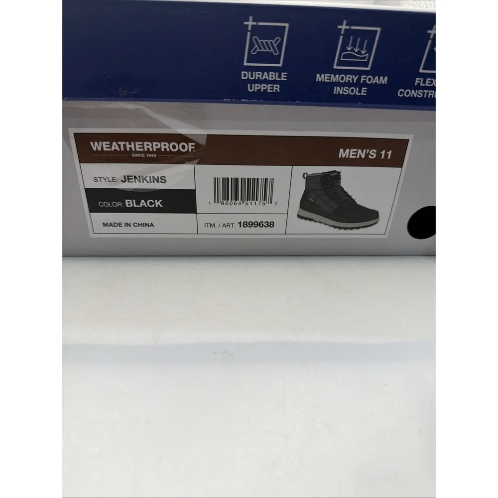 Weatherproof Jenkins Men's Size 11 Memory Foam Insole Black Boots. New
